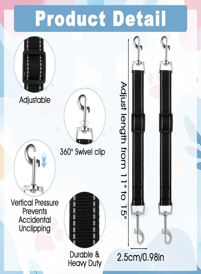 Yuanchu 2 Pcs Dog Collar Safety Clips with Double Ended Clasps, Adjustable Collar Backup Clip with Reflective Stripes Harness Collar Connector for Walking Training Running Black - Image 2